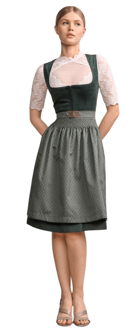 Dirndl Krüger Madl, Midi 60 cm, Alisha Samt dunkelgrün Dirndl Krüger 