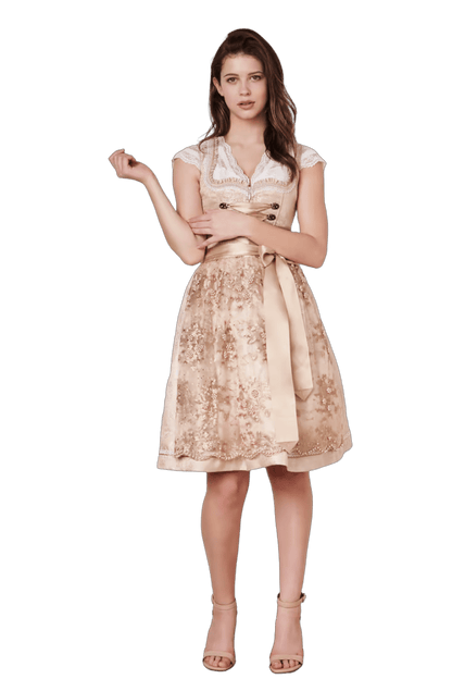 Dirndl Krüger Madl, Midi 60 cm, Kailia, gold, natur, rosa Dirndl Krüger 