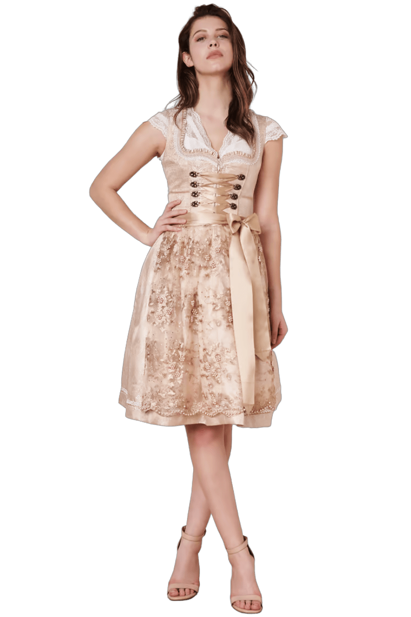 Dirndl Krüger Madl, Midi 60 cm, Kailia, gold, natur, rosa Dirndl Krüger 