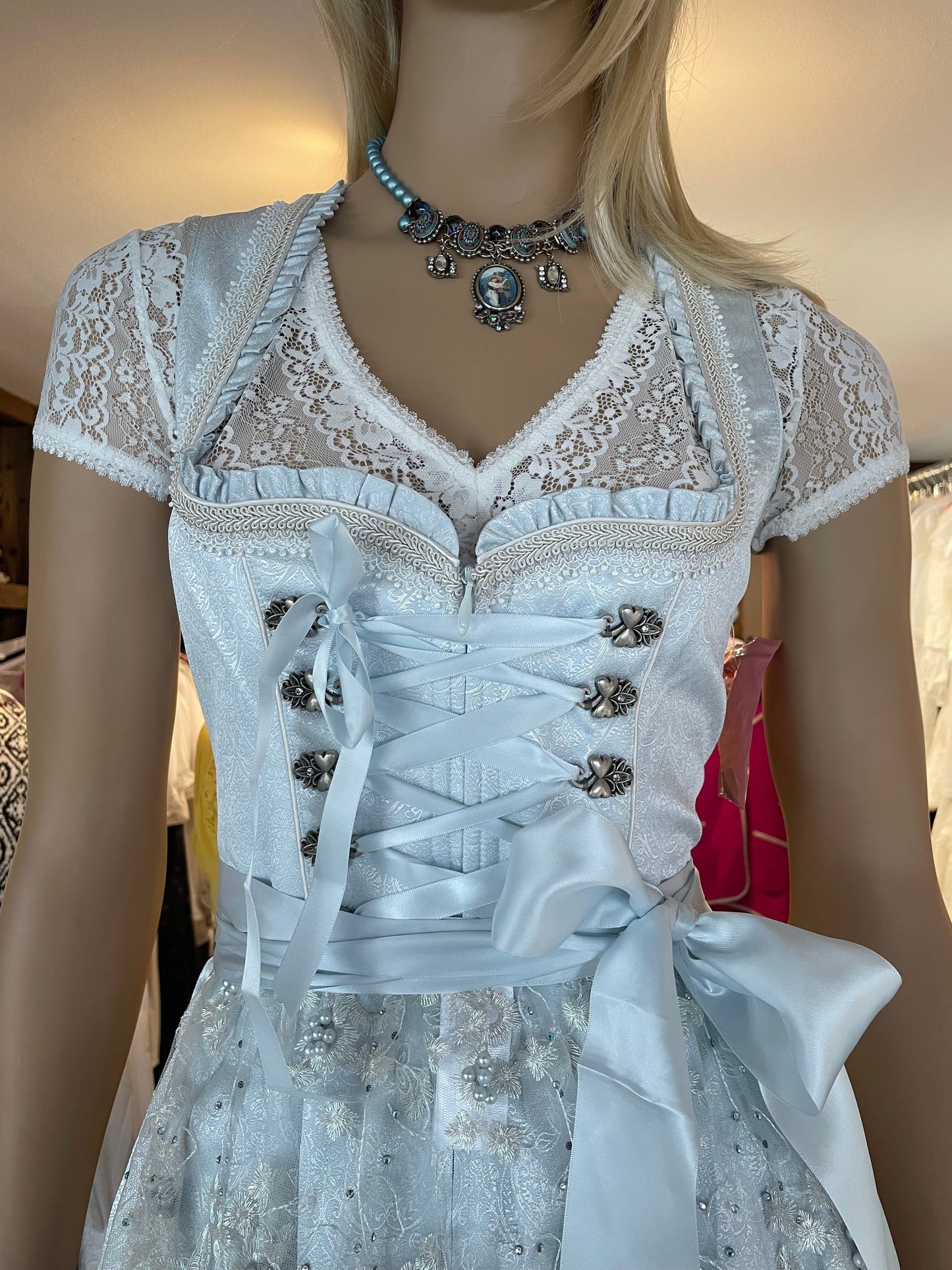 Dirndl Krüger Madl, Midi 60 cm, Sunny, Hellblau, silber Perlen Dirndl Krüger 