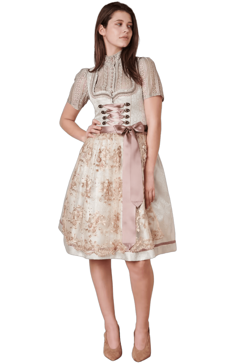 Dirndl Krüger Madl, Midi 60 cm, Sunny, hellgrün, rosa, Perlen Dirndl Krüger 