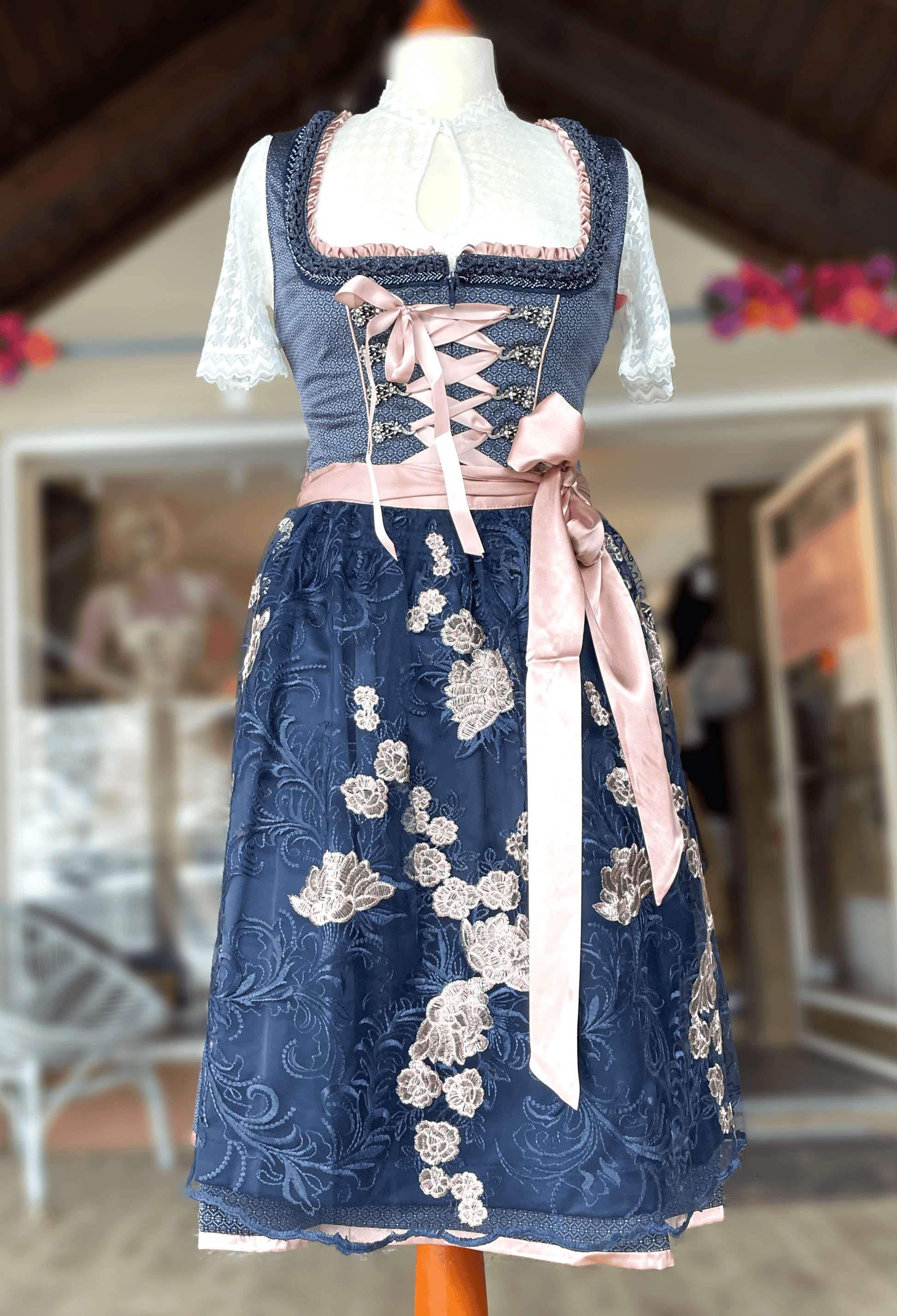 Dirndl Krüger Madl, Tracy, blau rosa, 60 cm, Midi Dirndl Krüger 