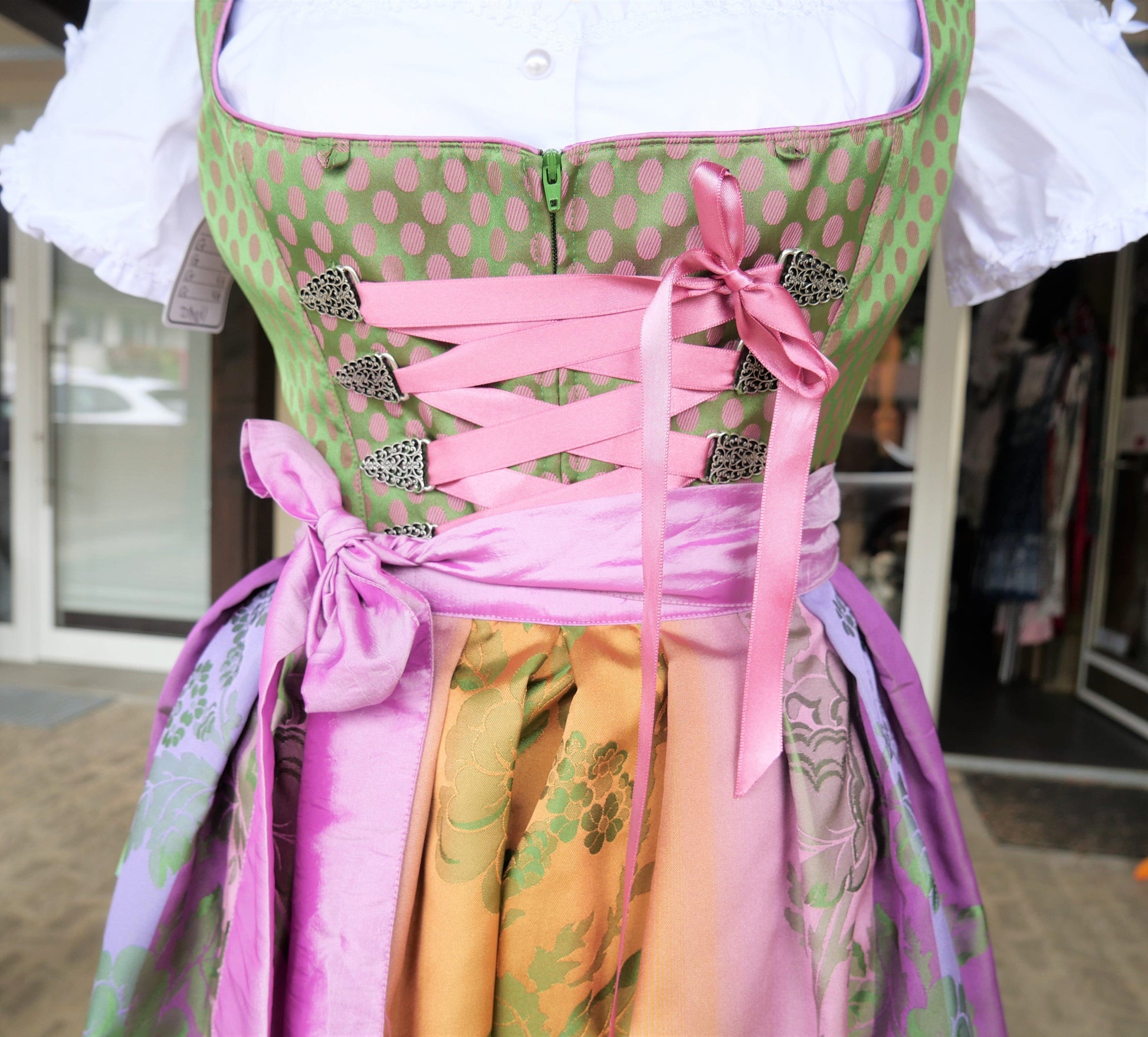 Dirndl Melega, Pam, Grün, lila, rosa Midi, Gr. 40 Dirndl Melega 