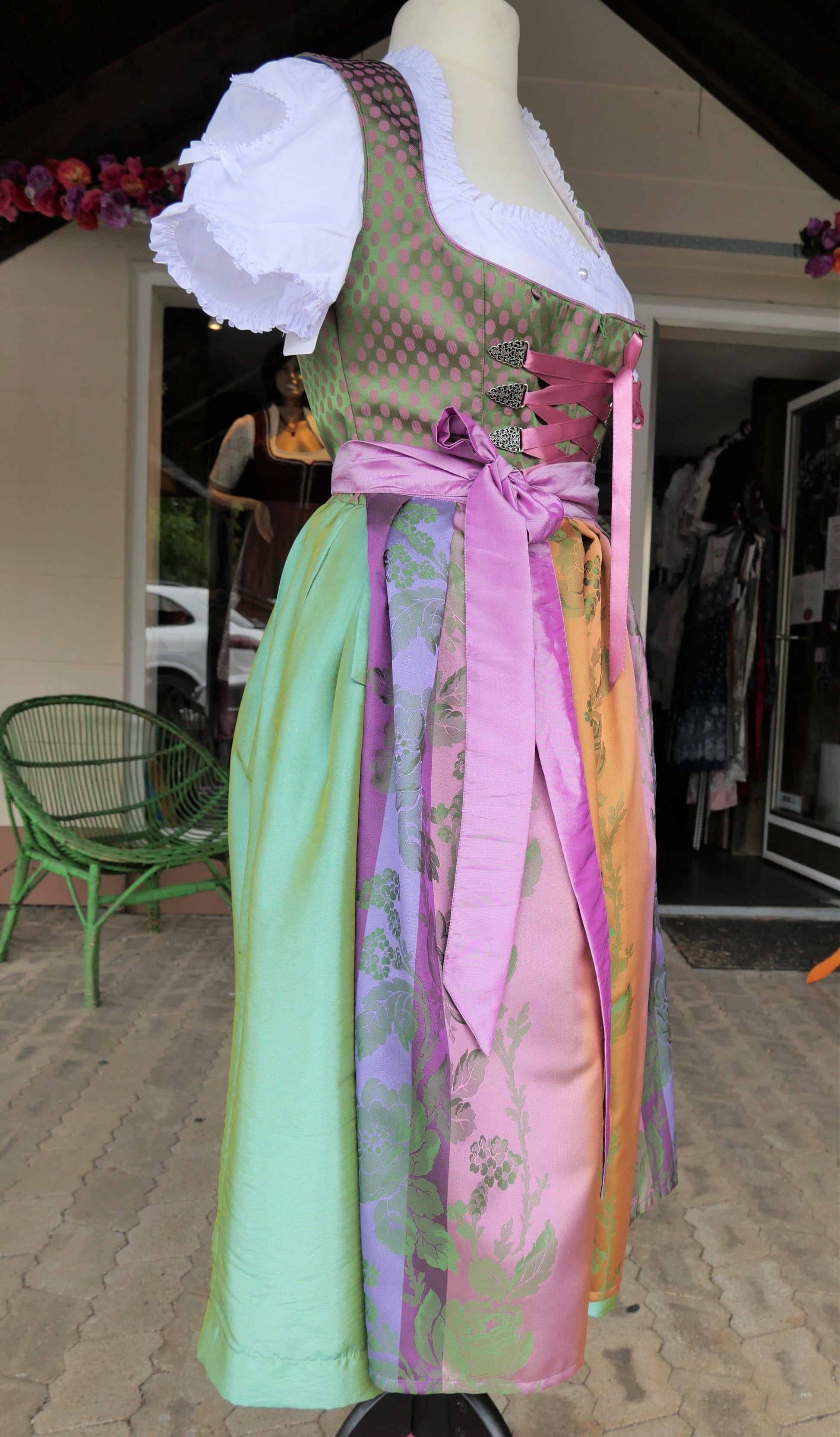 Dirndl Melega, Pam, Grün, lila, rosa Midi, Gr. 40 Dirndl Melega 