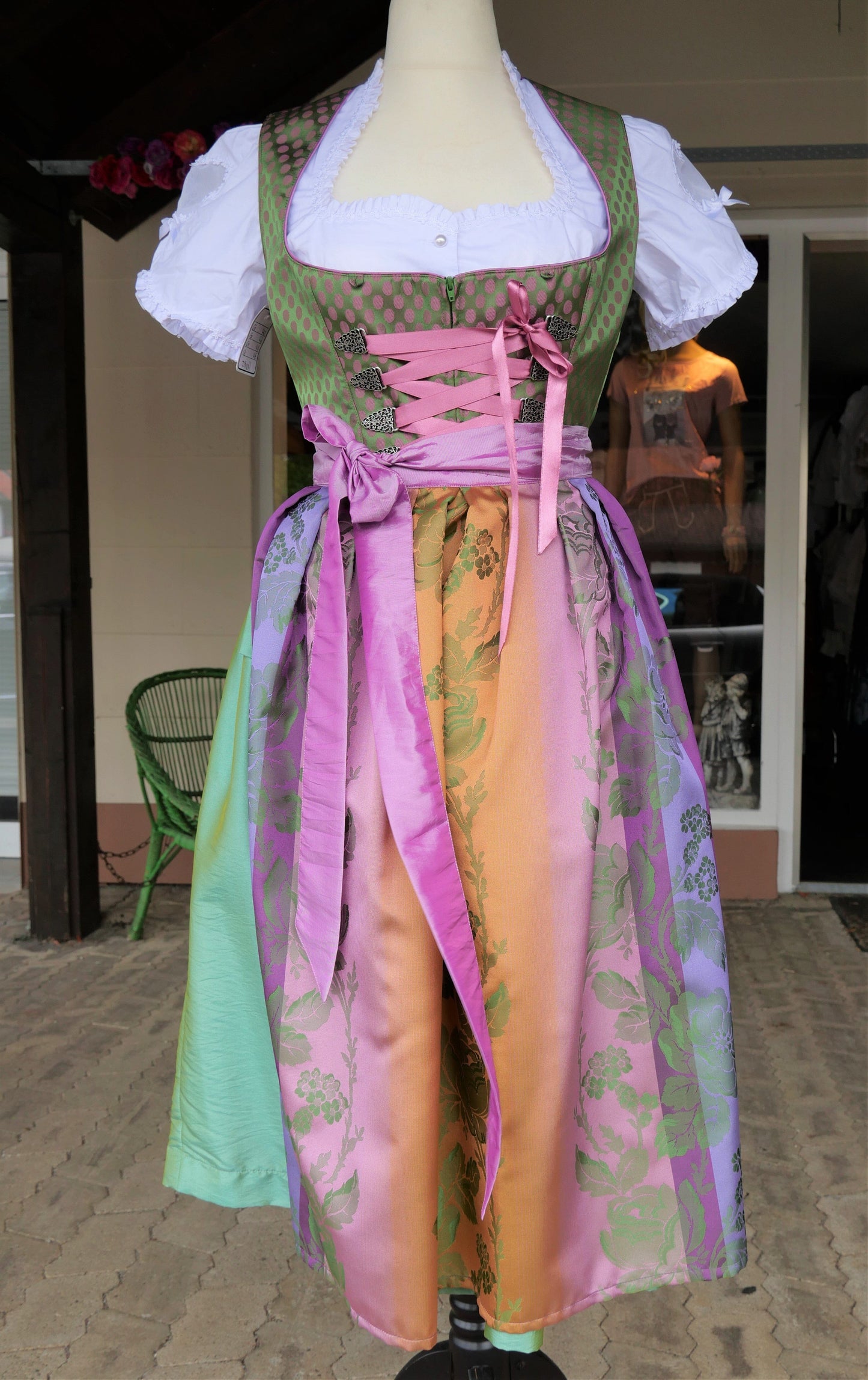 Dirndl Melega, Pam, Grün, lila, rosa Midi, Gr. 40 Dirndl Melega 