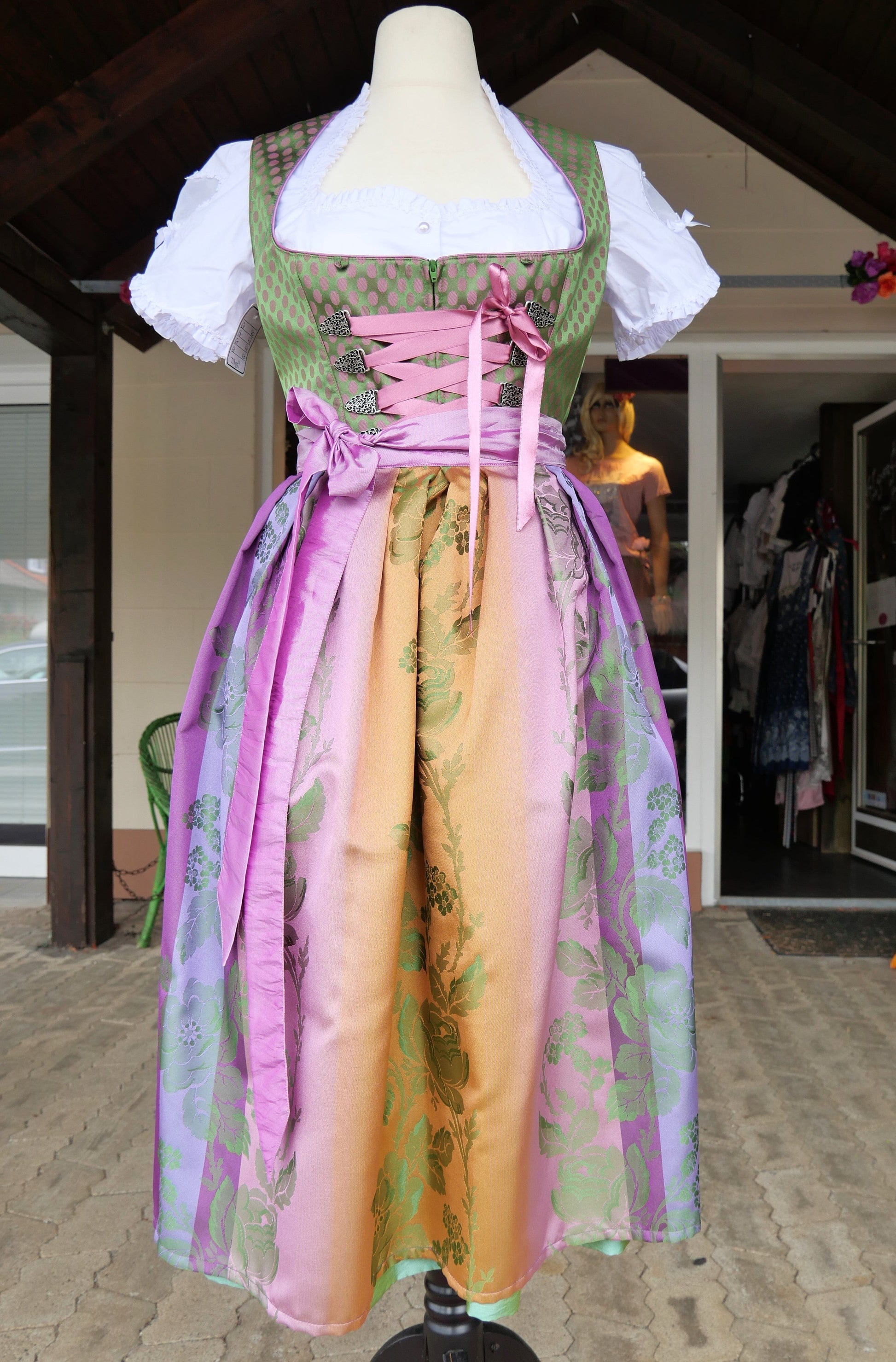 Dirndl Melega, Pam, Grün, lila, rosa Midi, Gr. 40 Dirndl Melega 