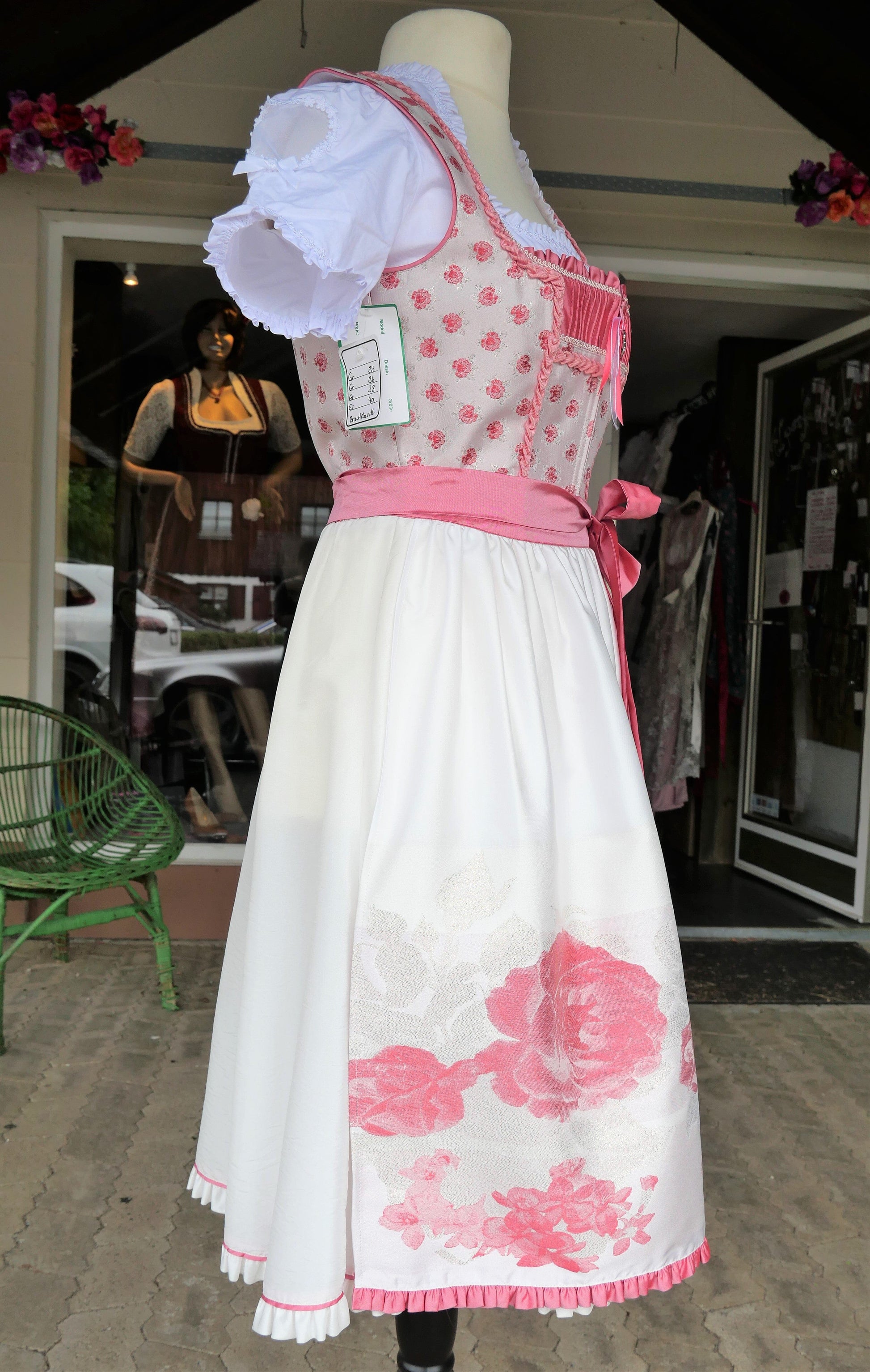 Dirndl Rose, Brautdirndl, weiß, rosa, pink Midi 60 cm Dirndl Rose 