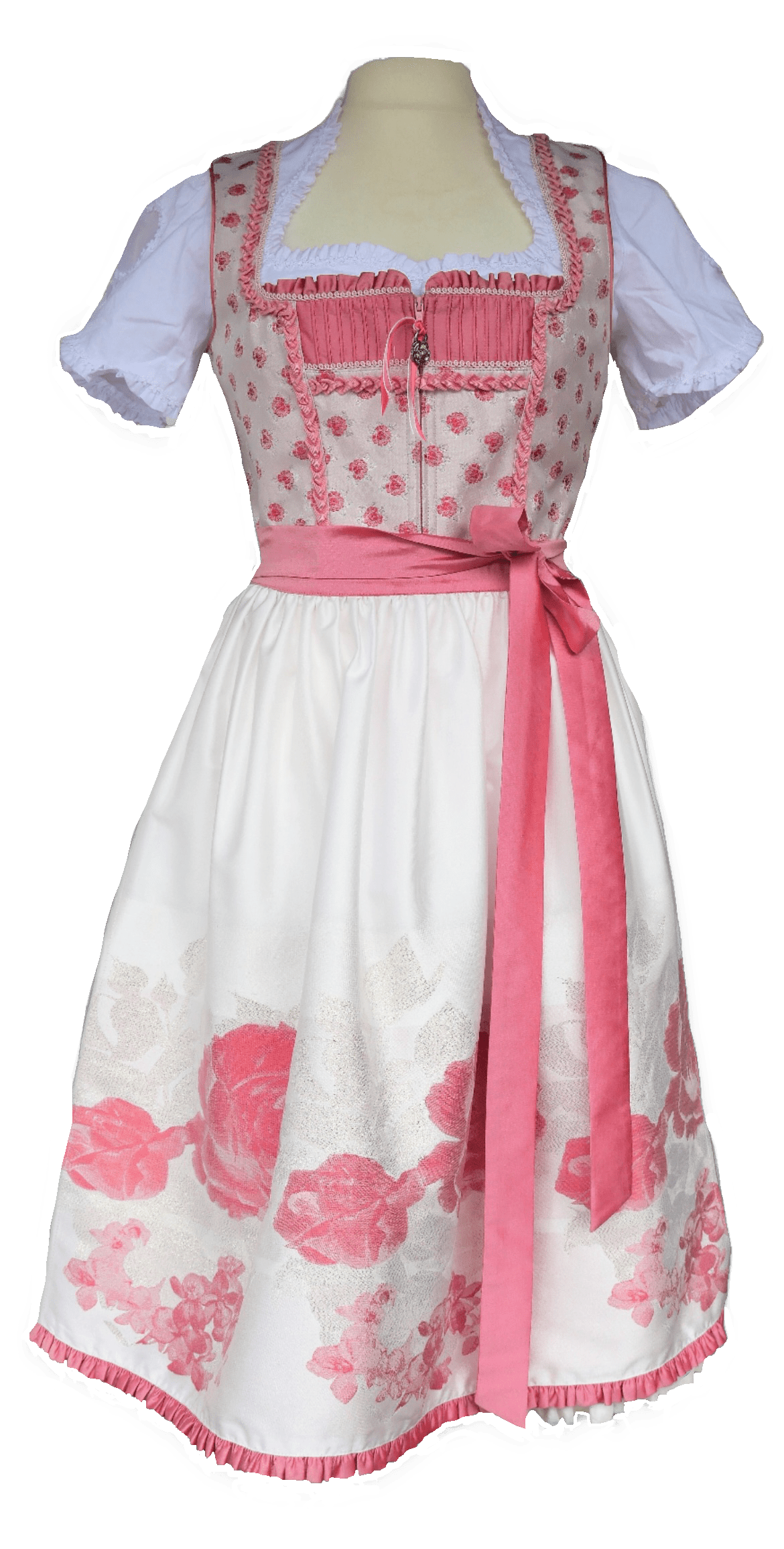 Dirndl Rose, Brautdirndl, weiß, rosa, pink Midi 60 cm Dirndl Rose 