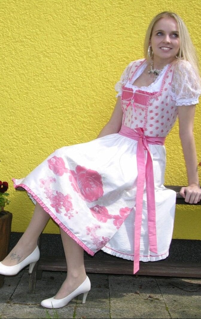 Dirndl Rose, Brautdirndl, weiß, rosa, pink Midi 60 cm Dirndl Rose 