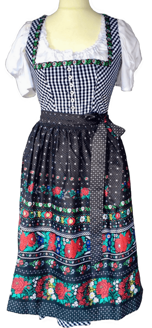 Dirndl Wenger, kariert, schwarz/weiß, Midi 70 cm Dirndl Wenger 