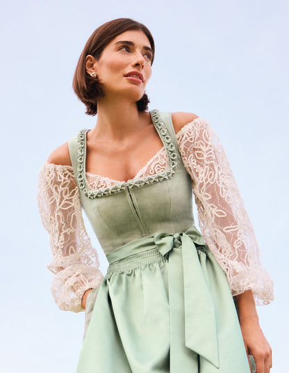 Dirndlbluse, Spieth & Wensky, Hagel, langarm, Bestickt, weiss