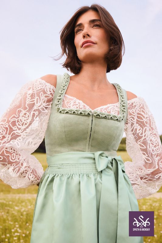 Dirndlbluse, Spieth & Wensky, Hagel, langarm, Bestickt, weiss