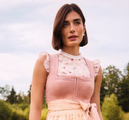 Dirndlbluse, Spieth & Wensky, Halina, Flügelärmel, rot, rosa