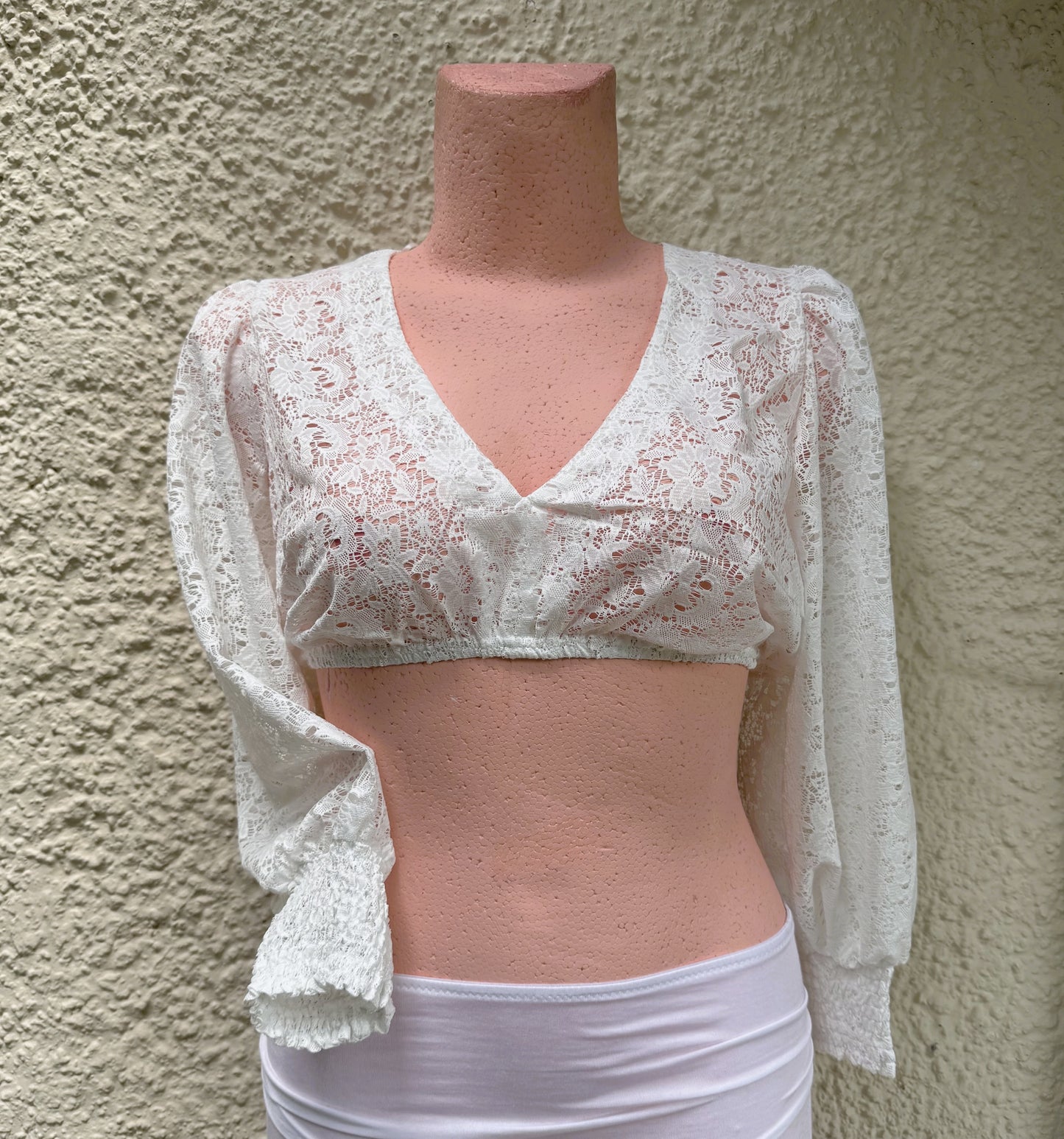 Dirndlbluse Krüger Collections, Eda, V-Ausschnitt, Spitze, ecru
