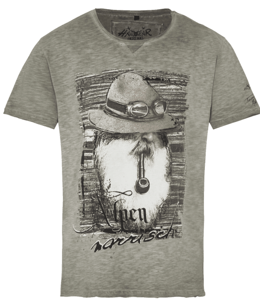 Herrenshirt, Trachten Shirt, HangOwear, Johann, Alpennarrisch, Oliv Herrenshirt HangOwear 