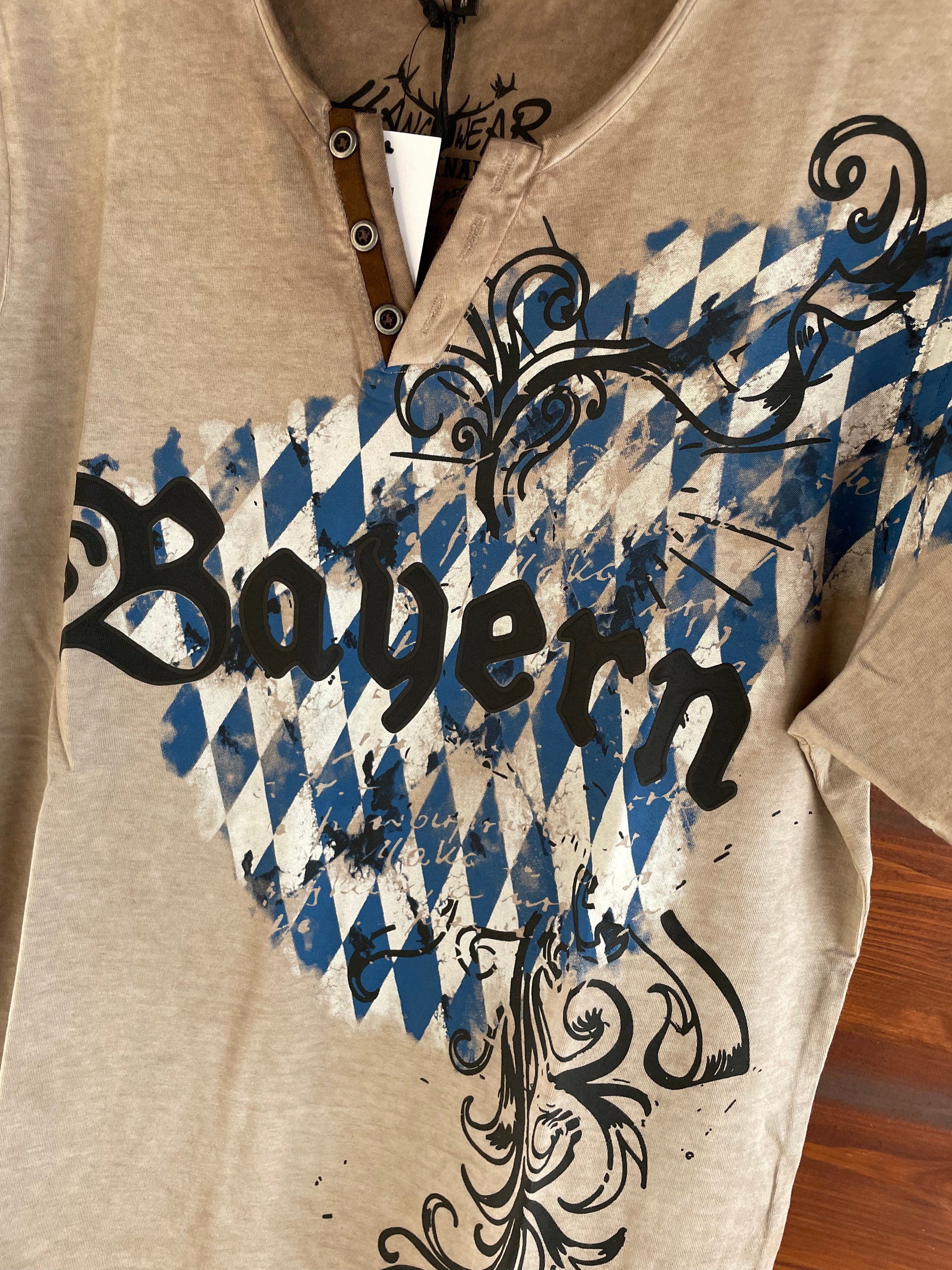 Herrenshirt, Trachten Shirt, HangOwear, Zerres, Bayern, beige Herrenshirt HangOwear 