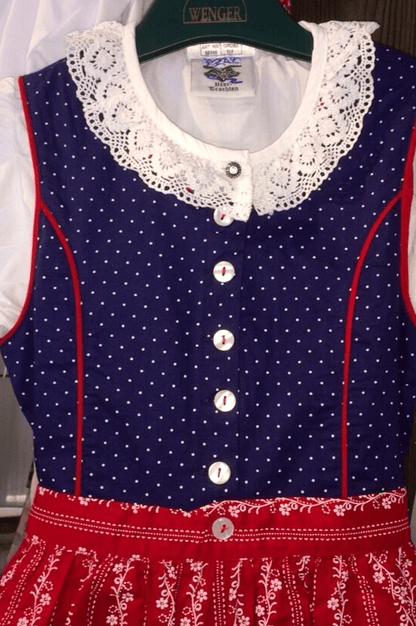 Kinderdirndl Madl, Isar Trachten blau, rot klassisch Kinderdirndl Isar Trachten 