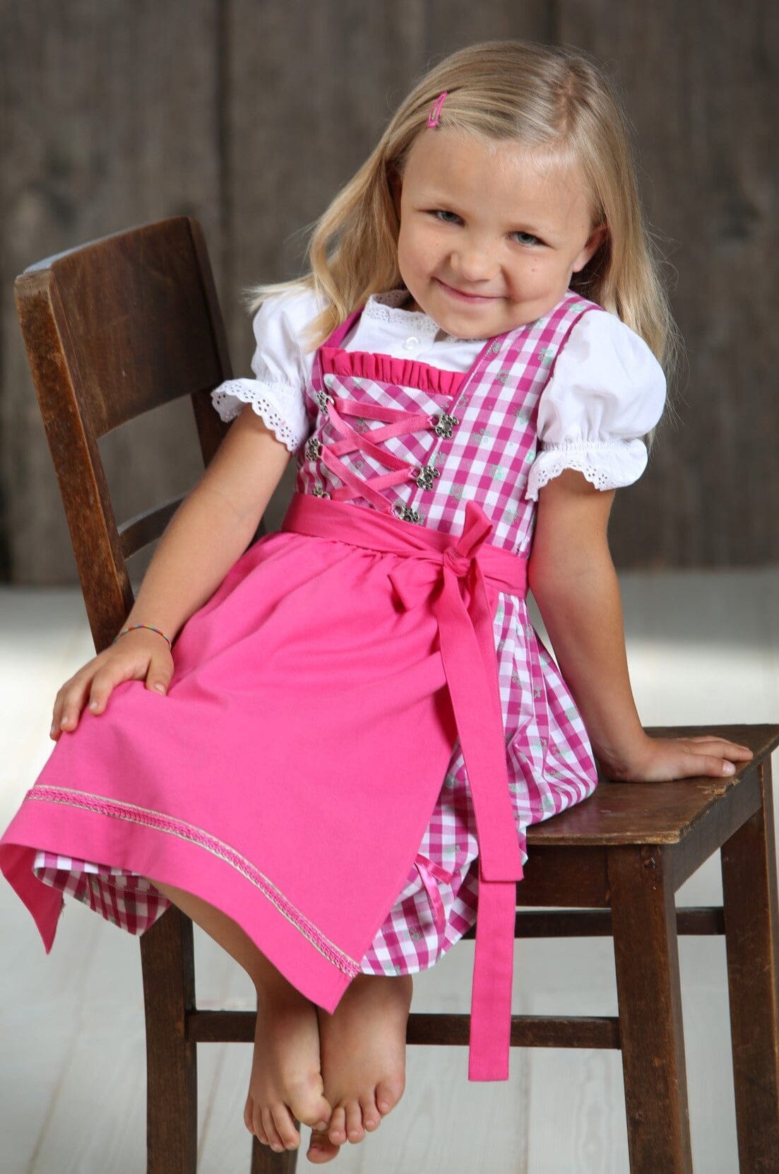 Kinderdirndl Madl, Isar Trachten rosa pink kariert, lang Kinderdirndl Isar Trachten 