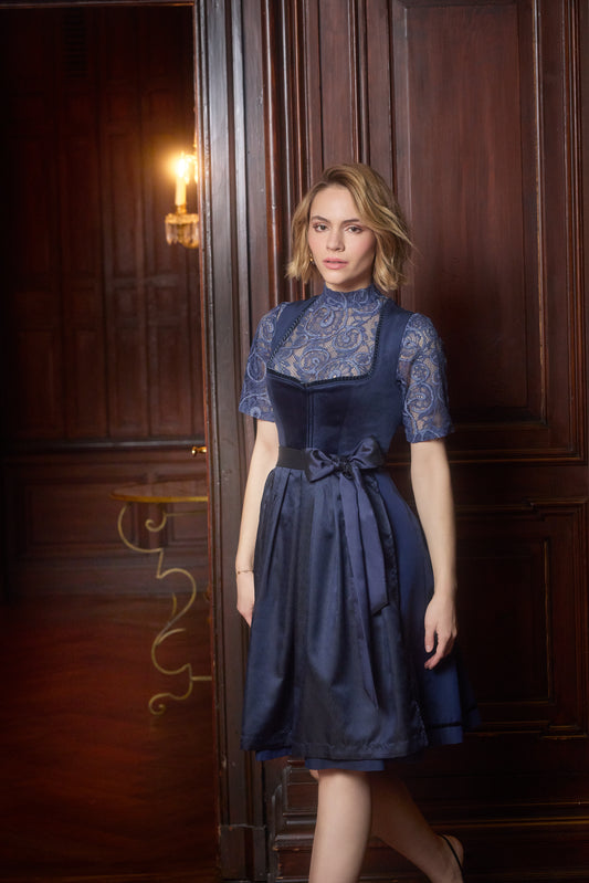Dirndl Krüger Madl, Elenora, 70 cm, dunkelblau, Samtdirndl