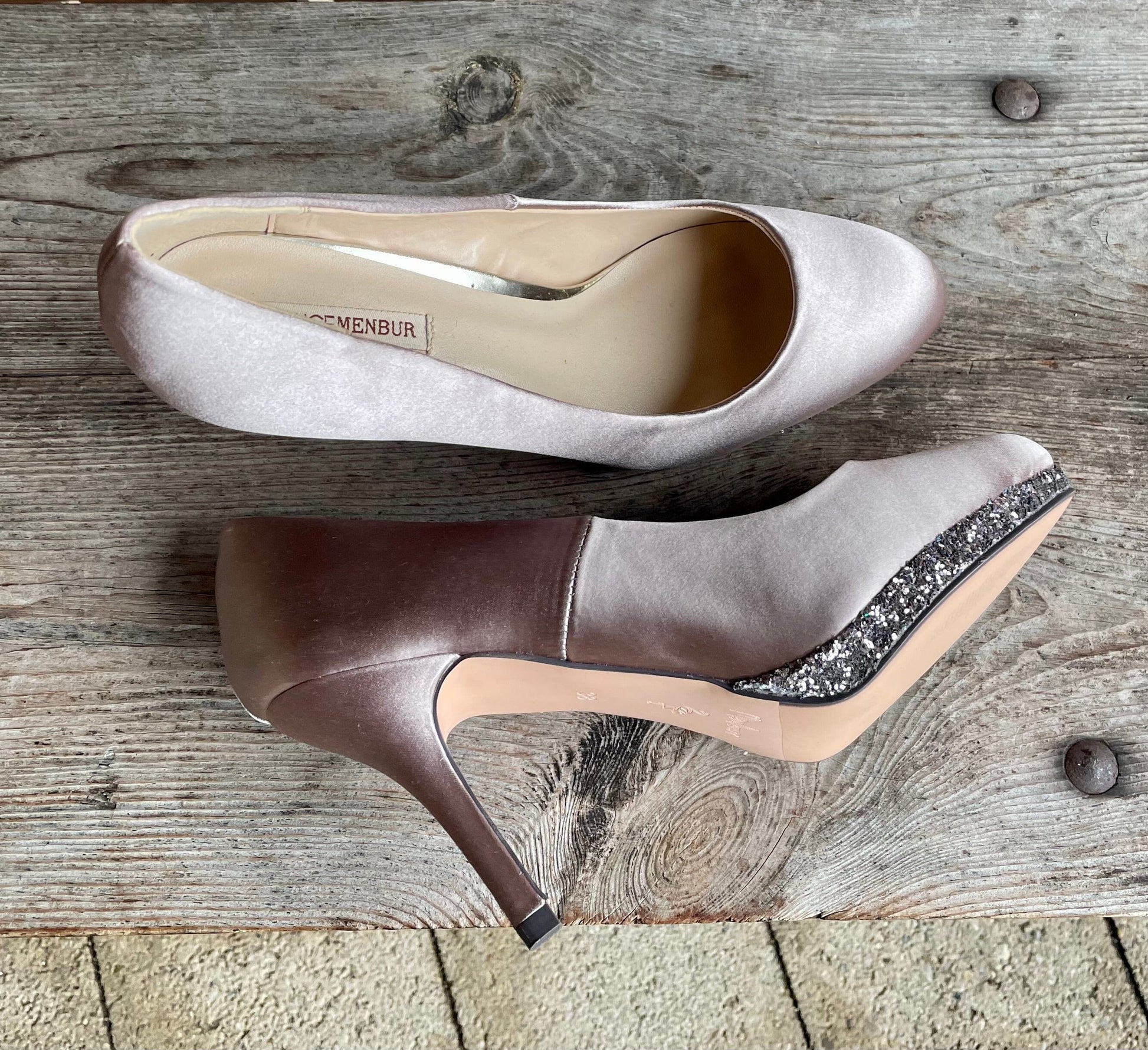 Pumps, The essence Menbur Schuhe, Satin taupe, gold Schuhe Menbur 