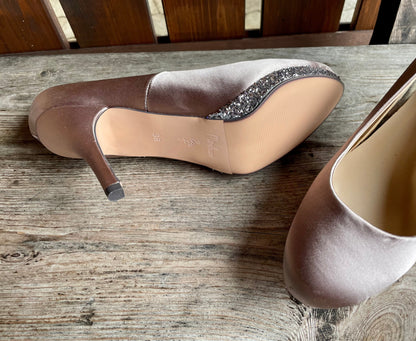 Pumps, The essence Menbur Schuhe, Satin taupe, gold Schuhe Menbur 