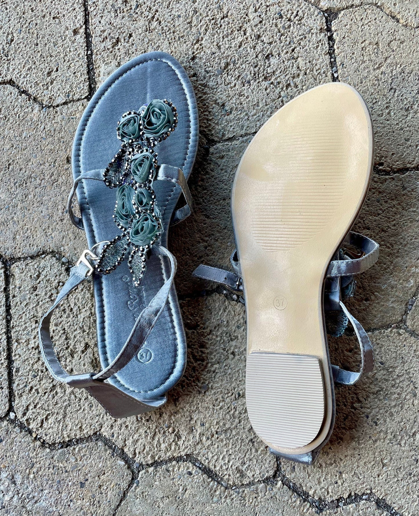 Sandalen, Zehentrenner, Grau, Glitzer, Silber Schuhe Hausmarke 
