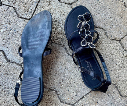 Sandalen, Zehentrenner, schwarz, Glitzer, Satin Schuhe Hausmarke 