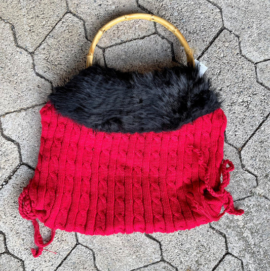 Tasche, Landhaus gestrickt, rot/Schwarz, Handtasche Accessoires Hausmarke 