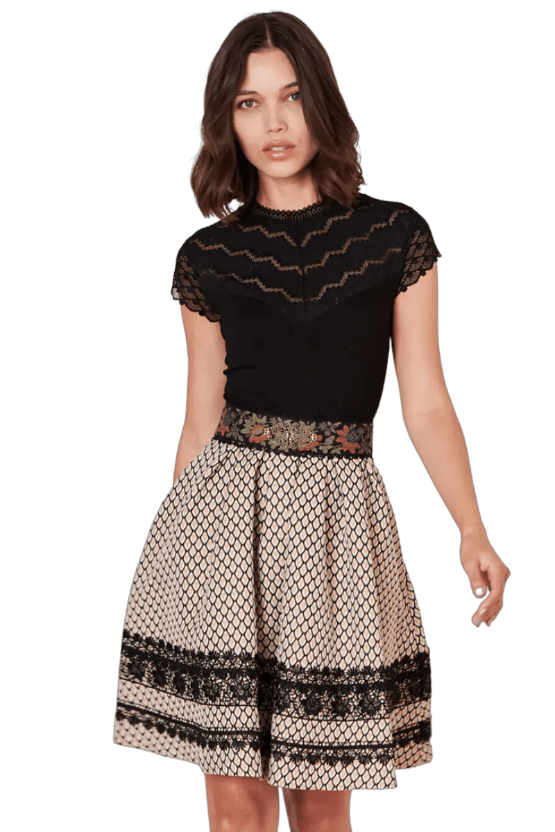 Trachten Rock Midi, Aenna, schwarz, beige, Krüger Collections, Gr. 42 Rock Krüger 