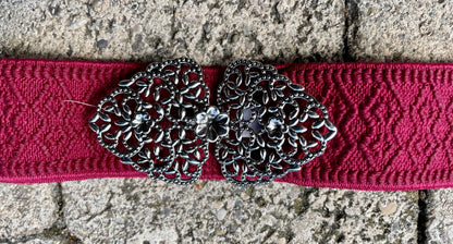 Trachten Stretch Gürtel, bordeaux, rot, silber, 4 cm Gürtel Eigenmarke 