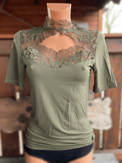 Trachtenbluse, Modal Shirt, Nina von C., moosgrün, hochgeschlossen Shirt Nina von C. 