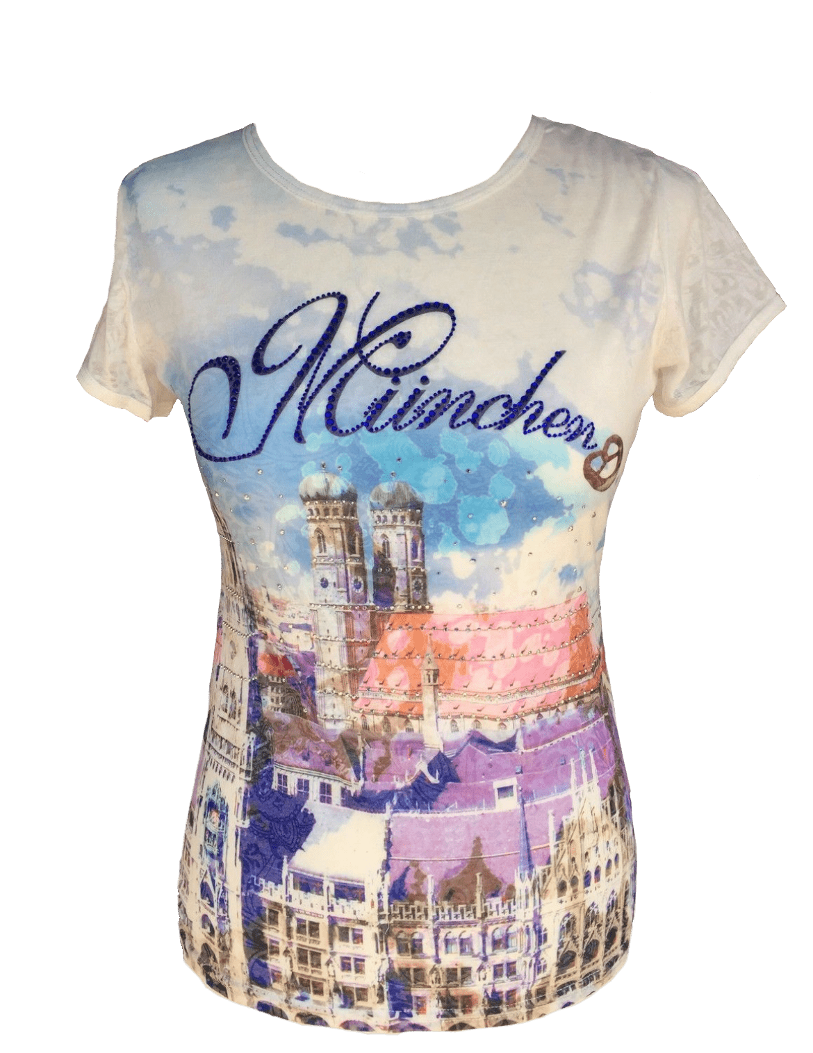 Trachtenshirt, München, Flammgarn, ecru, bunt Stadt Shirt Luna Tex 